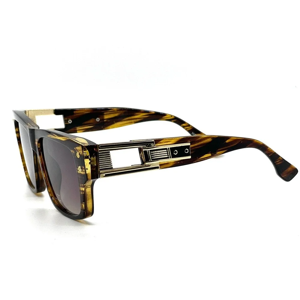 Square Frame Sunglasses Tortoise Shell Gold Accent Fashion Statement Sun Glasses